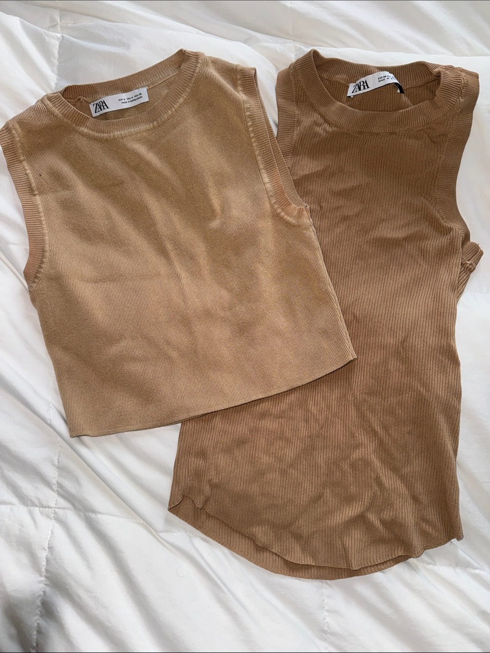 SET OF 2 Zara Camel Ribbed Tops Duo